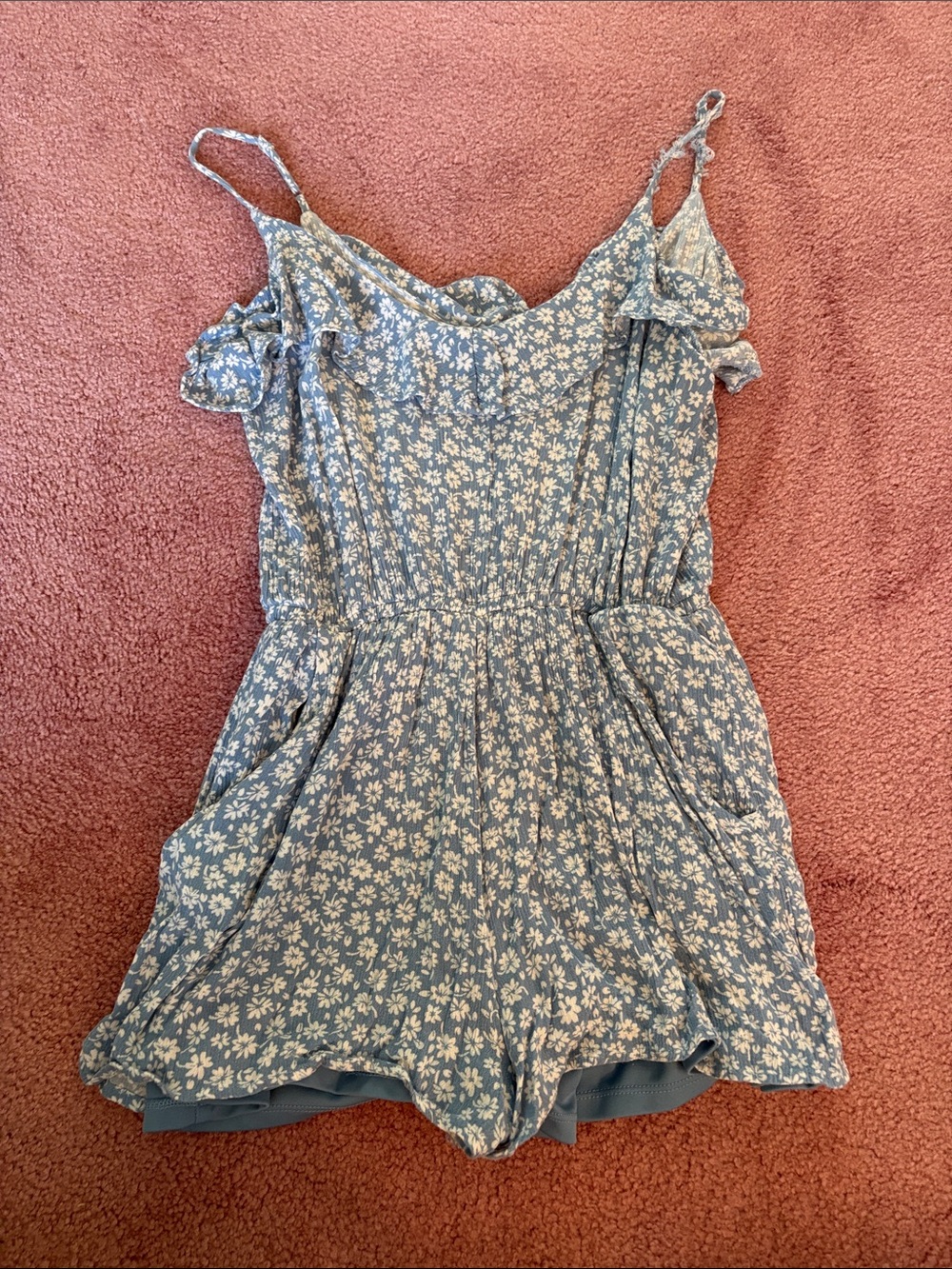 Blue Floral Ruffle Romper Size Small